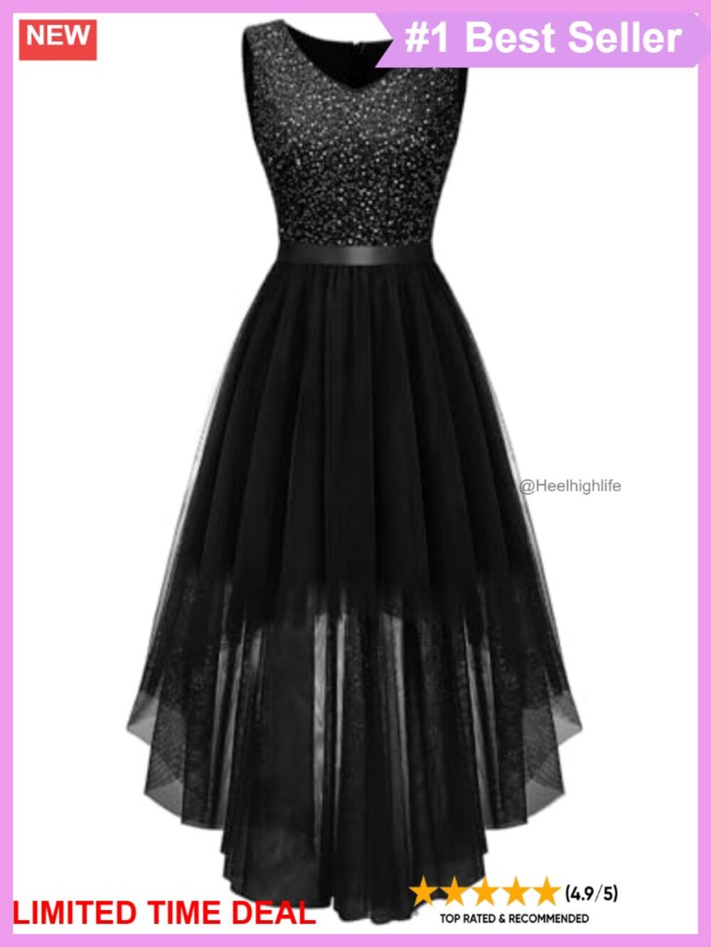 Sequin V Neck Sleeveless High Low Prom Dress